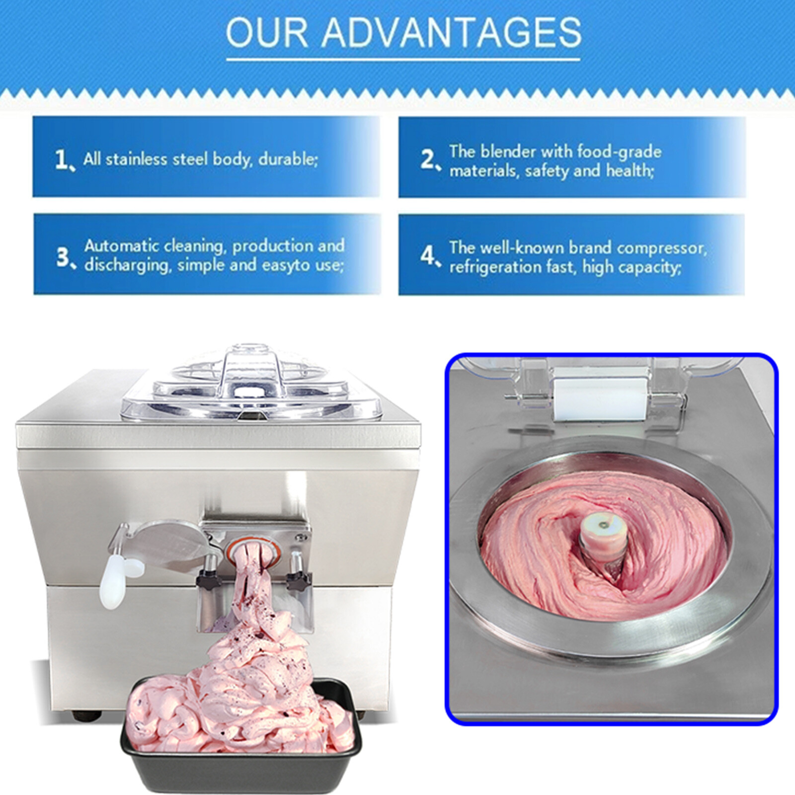 Kolice Commercial Italian ice maker, gelato hard ice cream machine 20L/hour