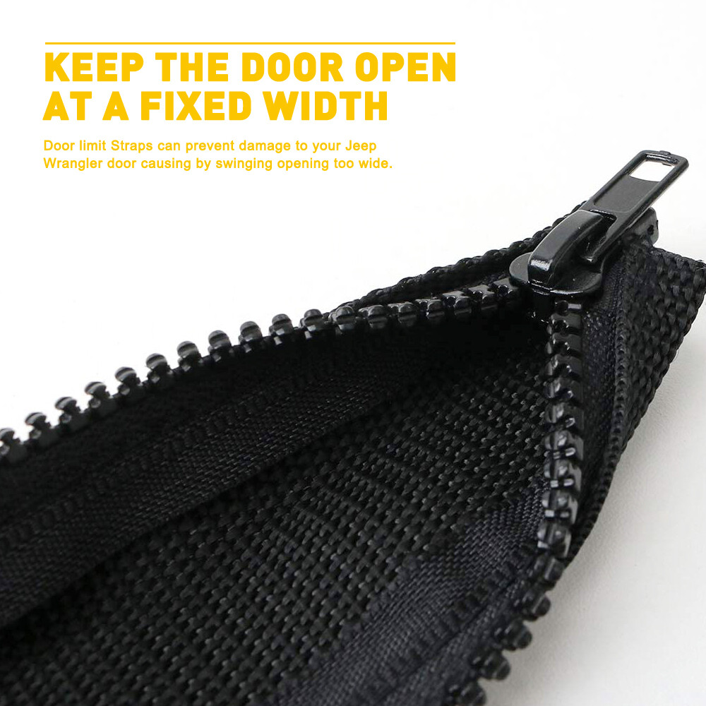 Door Limiting Straps for Jeep JK Wrangler JKU Door Strap with Zipper Black 2Pcs