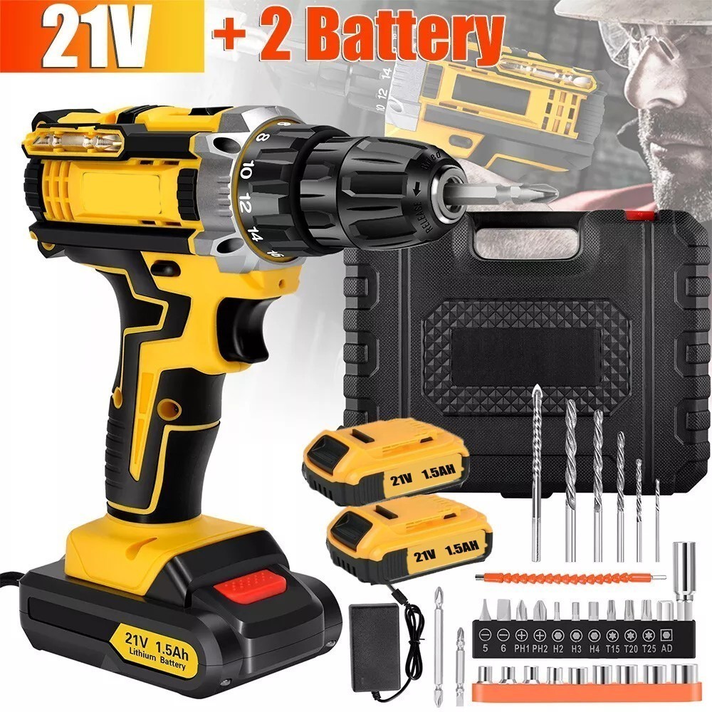Hammer Drill Cordless Brushless Impact Driver Combo Kit With 2 Battery Charger