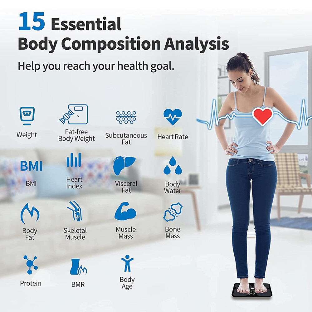 Digital Bathroom Scale for Body Weight Fat Heart Index & Heart Rate Measurement