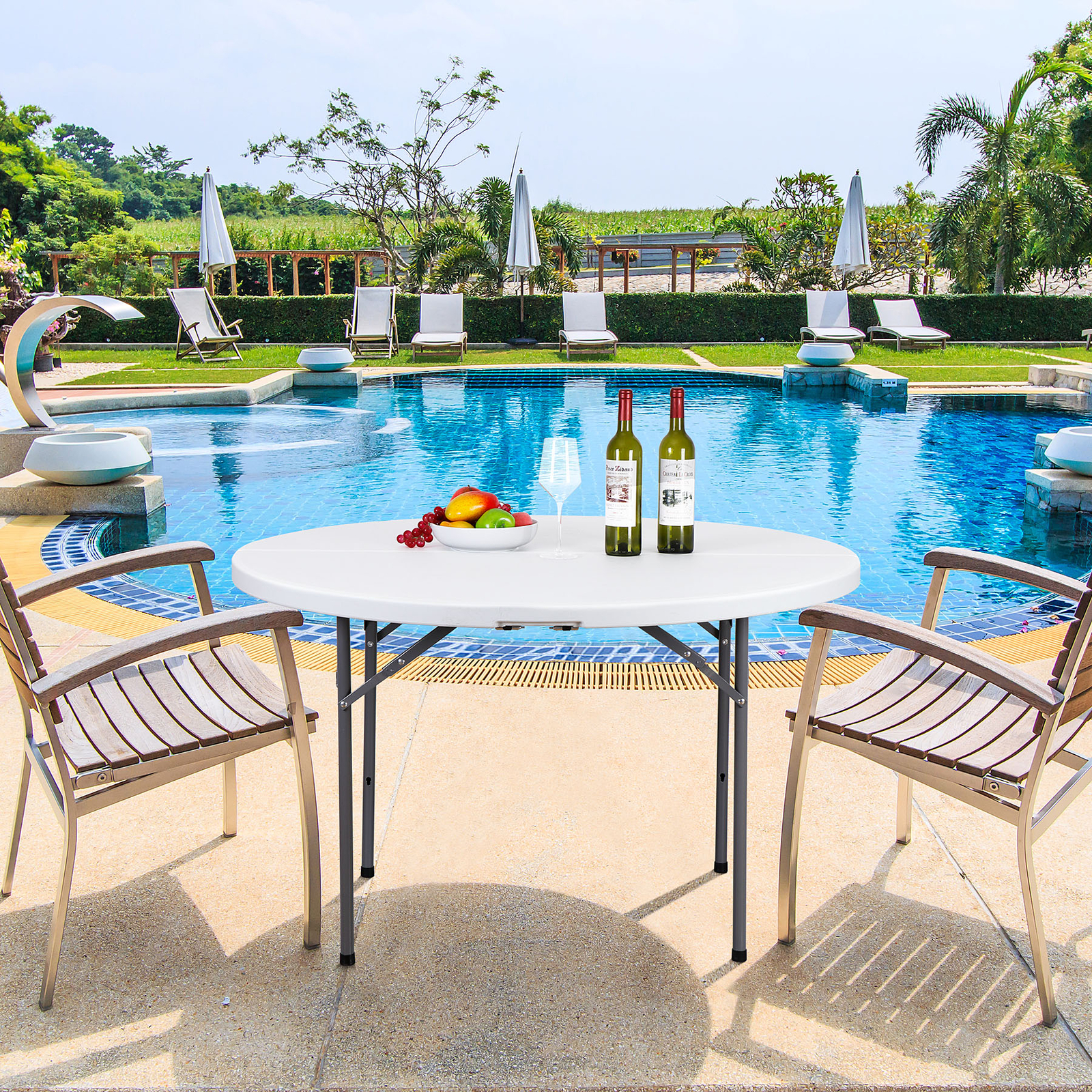 48" Round Bi-Folding Commercial Table Plastic Dining Card Table for Outdoor