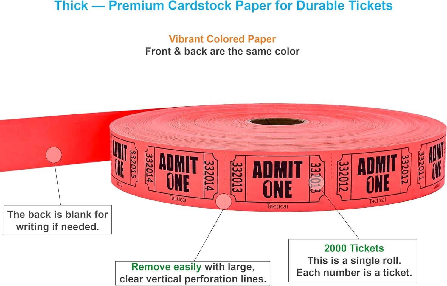 Admit One 2000 Raffle Tickets Single Roll Event Entry New