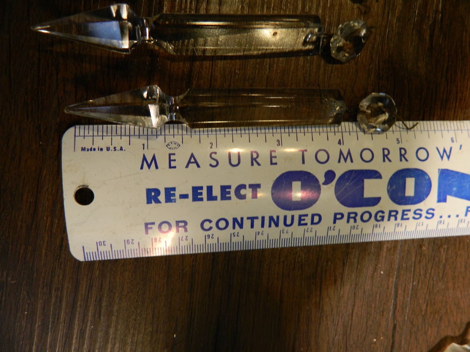 Vintage Set of 10 Prisms 3 Sided Crystal Prism Spears w/ Buttons 4 3/4" Long