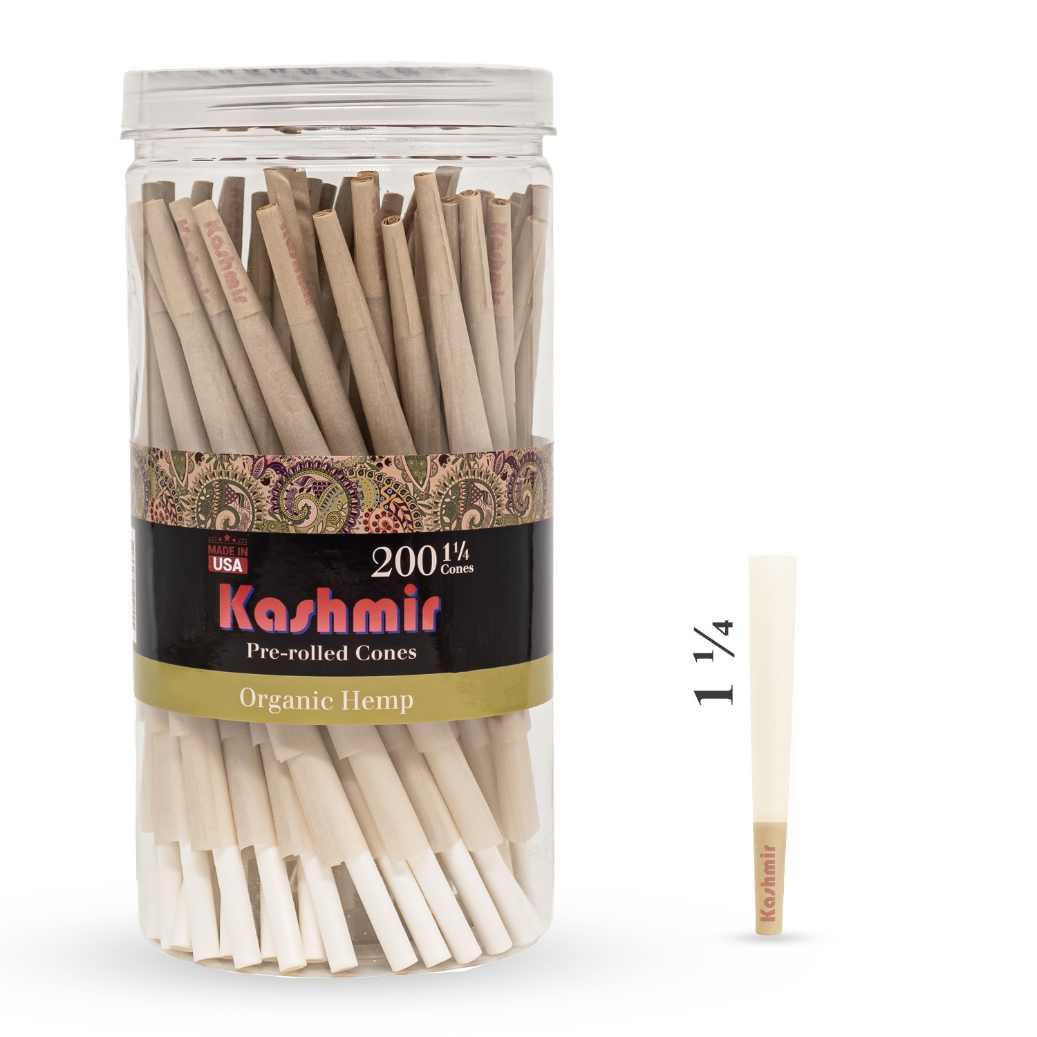 Kashmir Pre Rolled Cones Organic HMP  1 1/4 Size 200 Ct Rolling Papers Cones