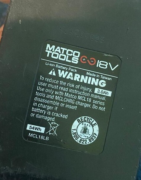 Rebuild service for Matco TOOLS MCL2040LB 20 volt Battery MCL18LB 18v MCL1840LB
