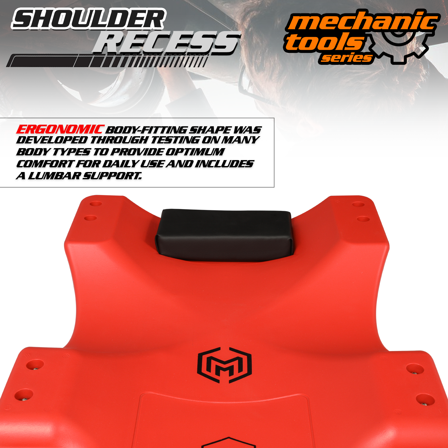 36" Red Rolling Low Profile Creeper Automotive Garage Repair w/Papped Head Rest