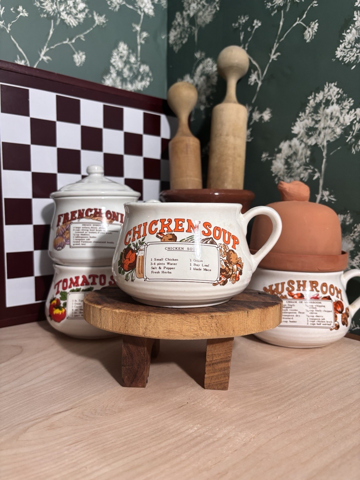 VTG 70s Retro Cottage Chicken Soup Recipe Cup