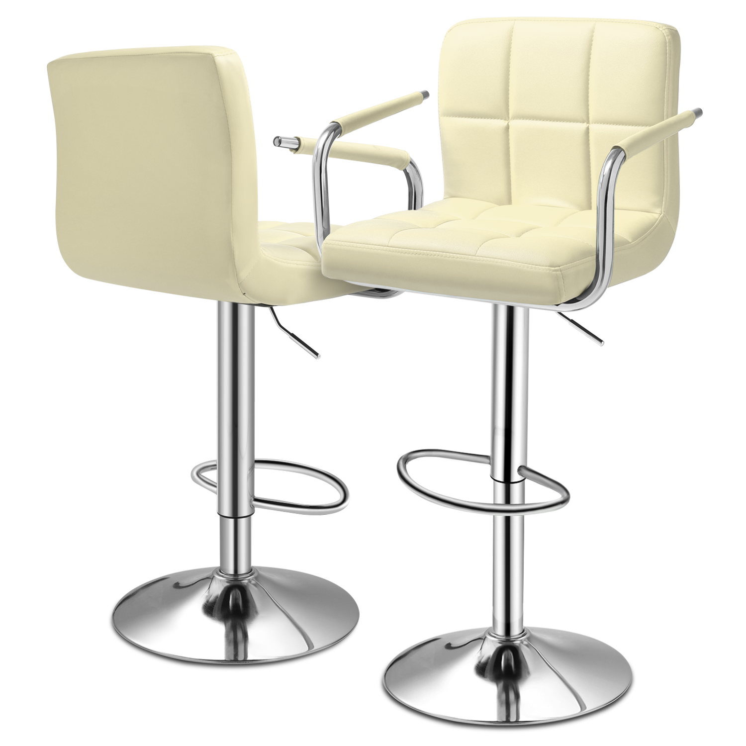 Set of 2 Bar Stools Swivel Adjustable Leather Seat Modern Counter Height Chairs