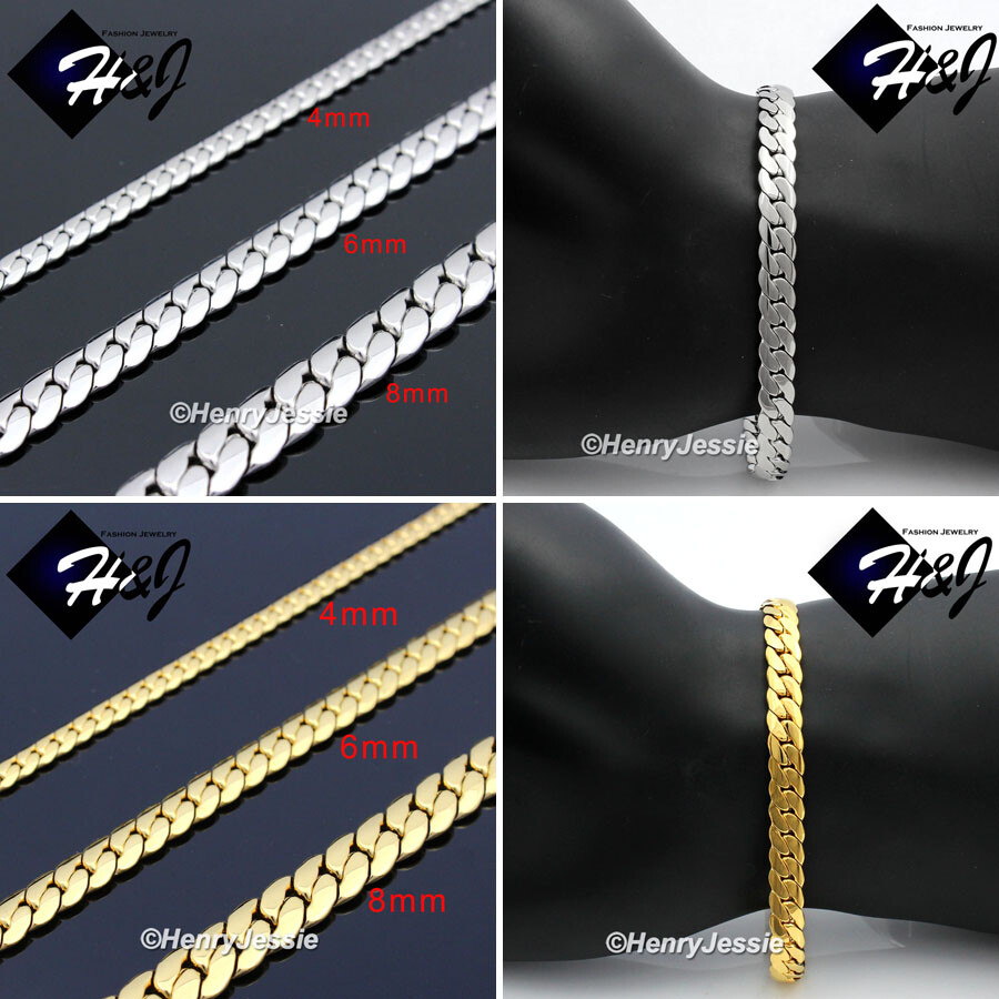 7"-11"Stainless Steel 4/6/8mm Silver/Gold/Black Plated Miami Cuban Bracelet*B155