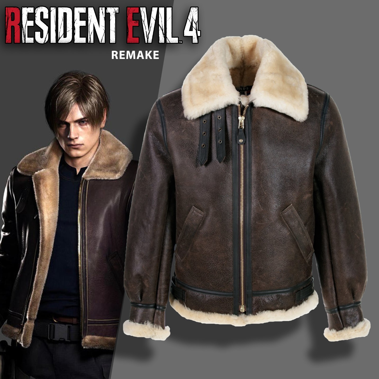The Resident's Evil 4 Remake Leon Kennedy Leather Jacket Sheep Skin Jacket