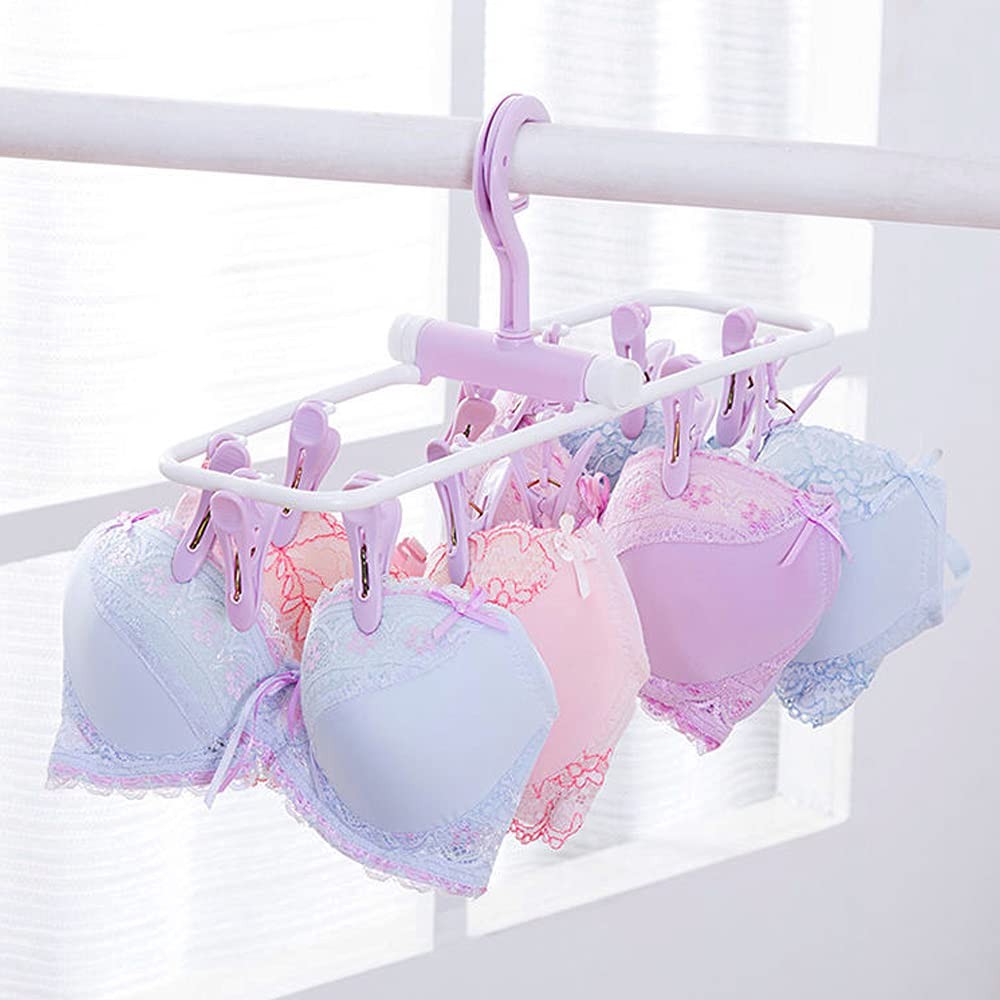 ZACI 2 Pack Clothes Drying Rack,12 Clips Laundry Rack Blue, Purple