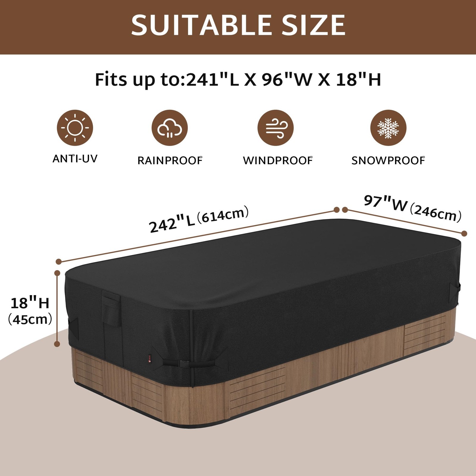 iBirdie Outdoor Waterproof Hot Tub Swim SPA 242" x 97" (Rectangular), Black