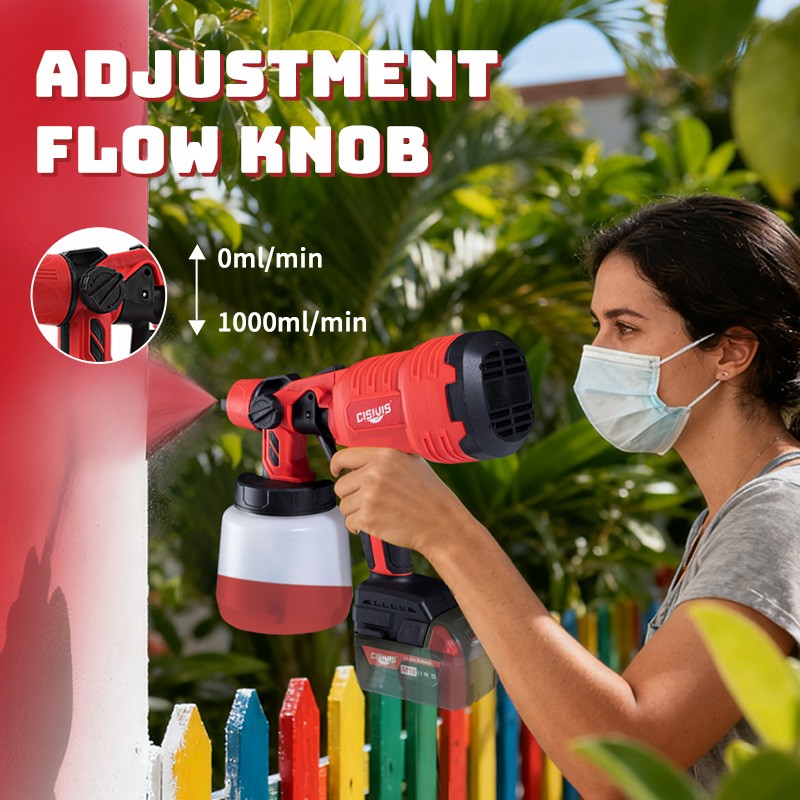 Cordless Paint Sprayer for Milwaukee 18V Battery 1000ML HVLP Spray Paint Gun Red