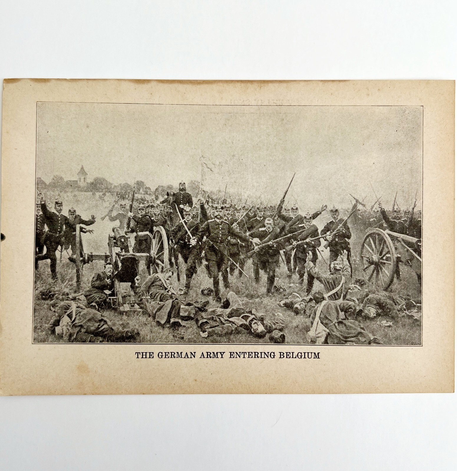 1914 WW1 Print German Army Entering Belgium Antique Military Period Collectible