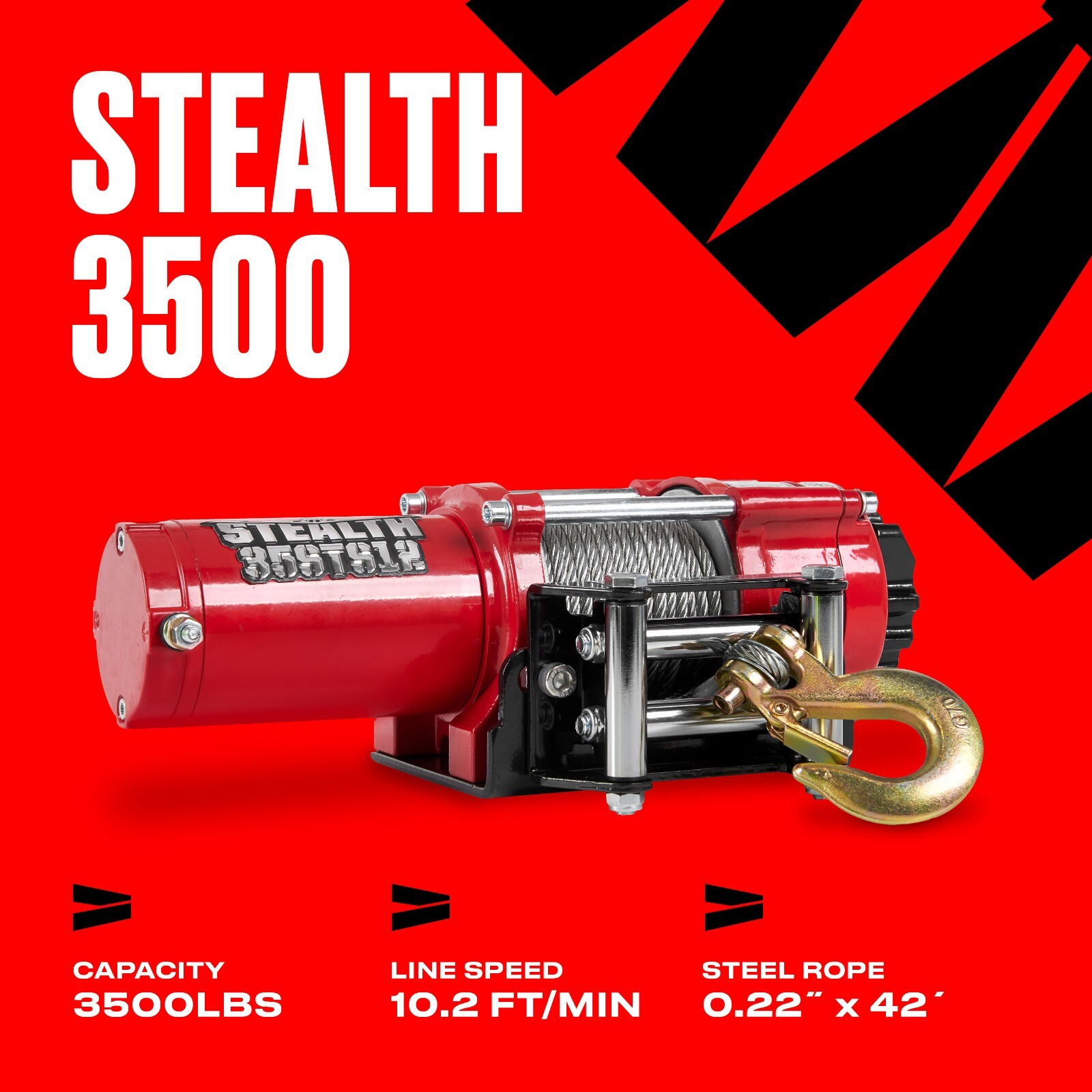 Stealth 3,500lb 12v Electric Winch - Steel Rope