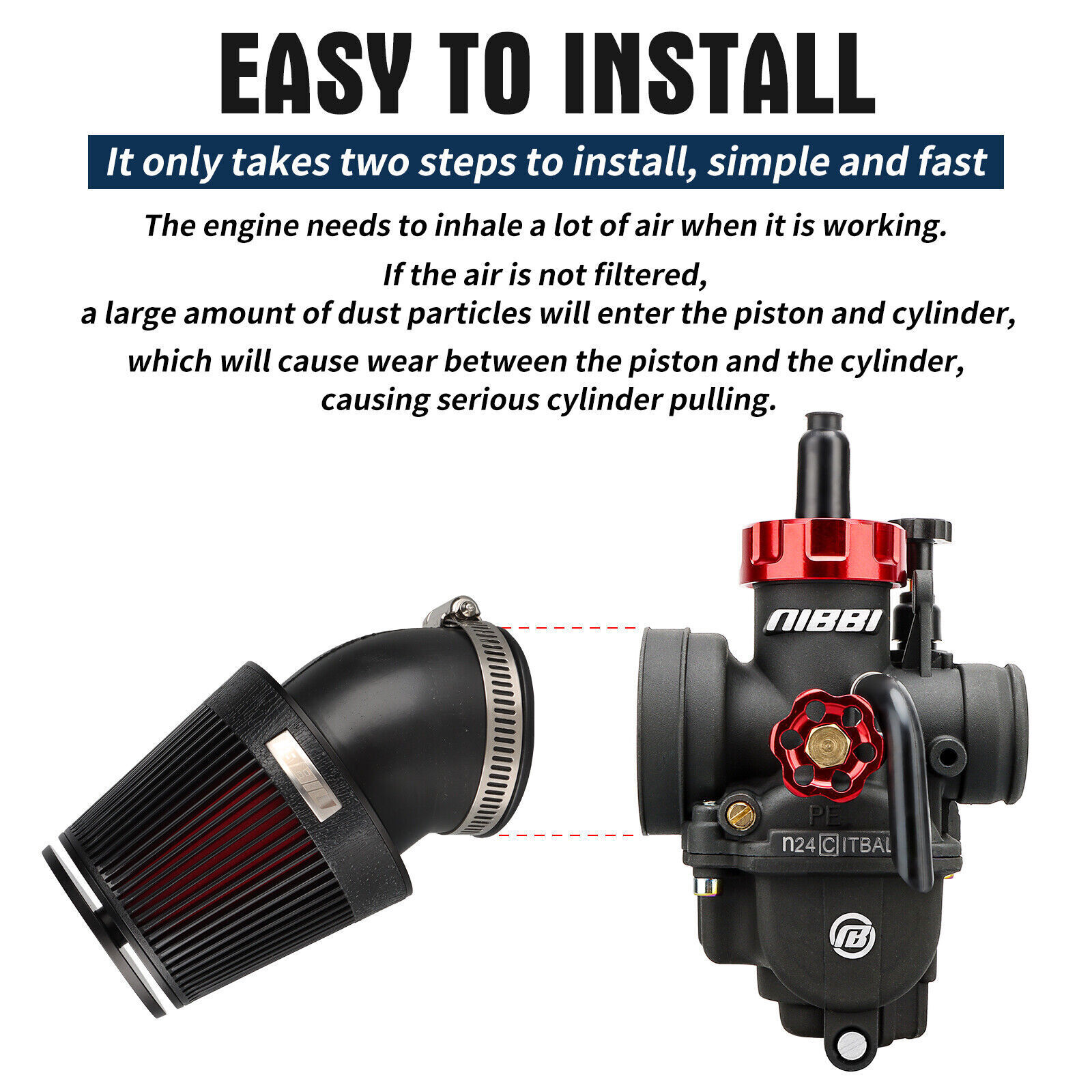 NIBBI 48mm Universal Air Filter For Dirt Pit Bike Scooter Moped ATV Go-kart Quad