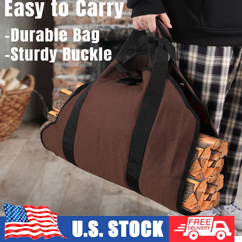 Waterproof Firewood Log Carrier Bag Camping Canvas Bag for Outdoor Carrying Wood