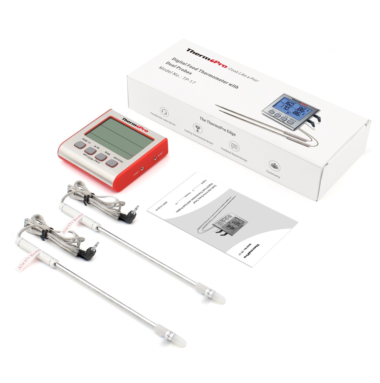 ThermoPro TP17W Thermometer Dual Probe Digital Cooking Grill Thermometer w/Timer