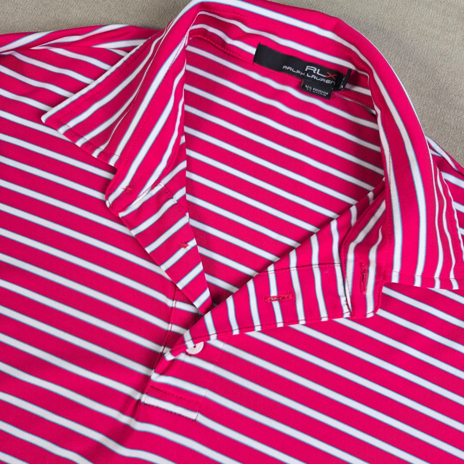 RLX Ralph Lauren Men's Golf Polo Shirt Pink White Stripe M