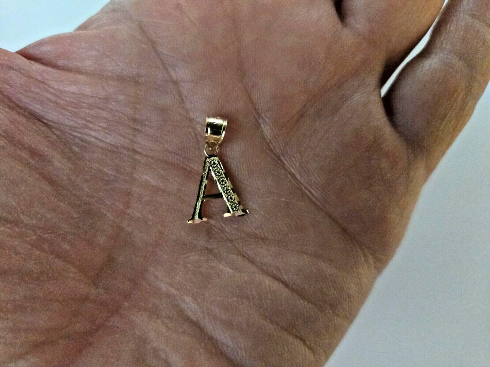 14K Solid Yellow Gold Initial Pendant Letter Charm Necklace Alphabet Diamond Cut