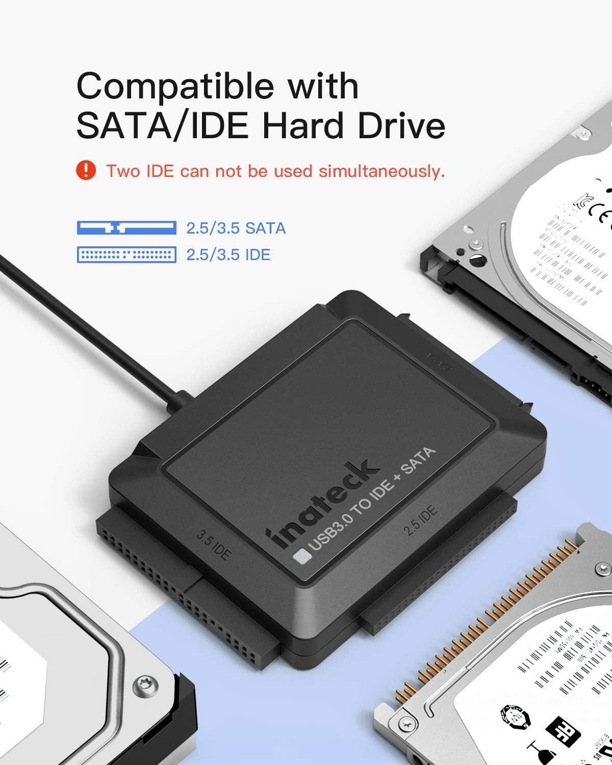USB 3.0 to IDE & SATA External Hard Drive Reader 2.5" 3.5" HDD SSD Power adapter