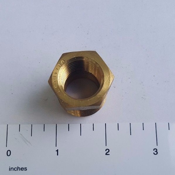 1) 3/4" MALE X FEMALE 1/2" NPT PIPE THREAD HEX REDUCER BUSHING - LEAD FREE BRASS