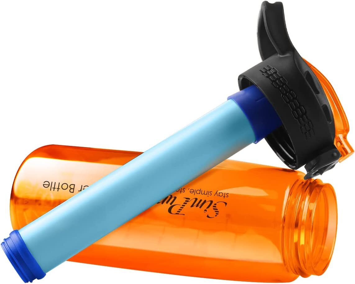 Sports Water Filter Bottle,650mL,Replaceable 4Stage Filter,LeakProof,Camping,1-4