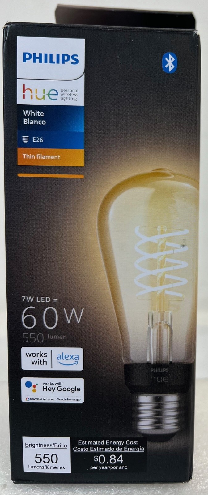 2x -Philips Hue Dimmable Warm White Vintage Smart ST19 Edison Bulb, Bluetooth