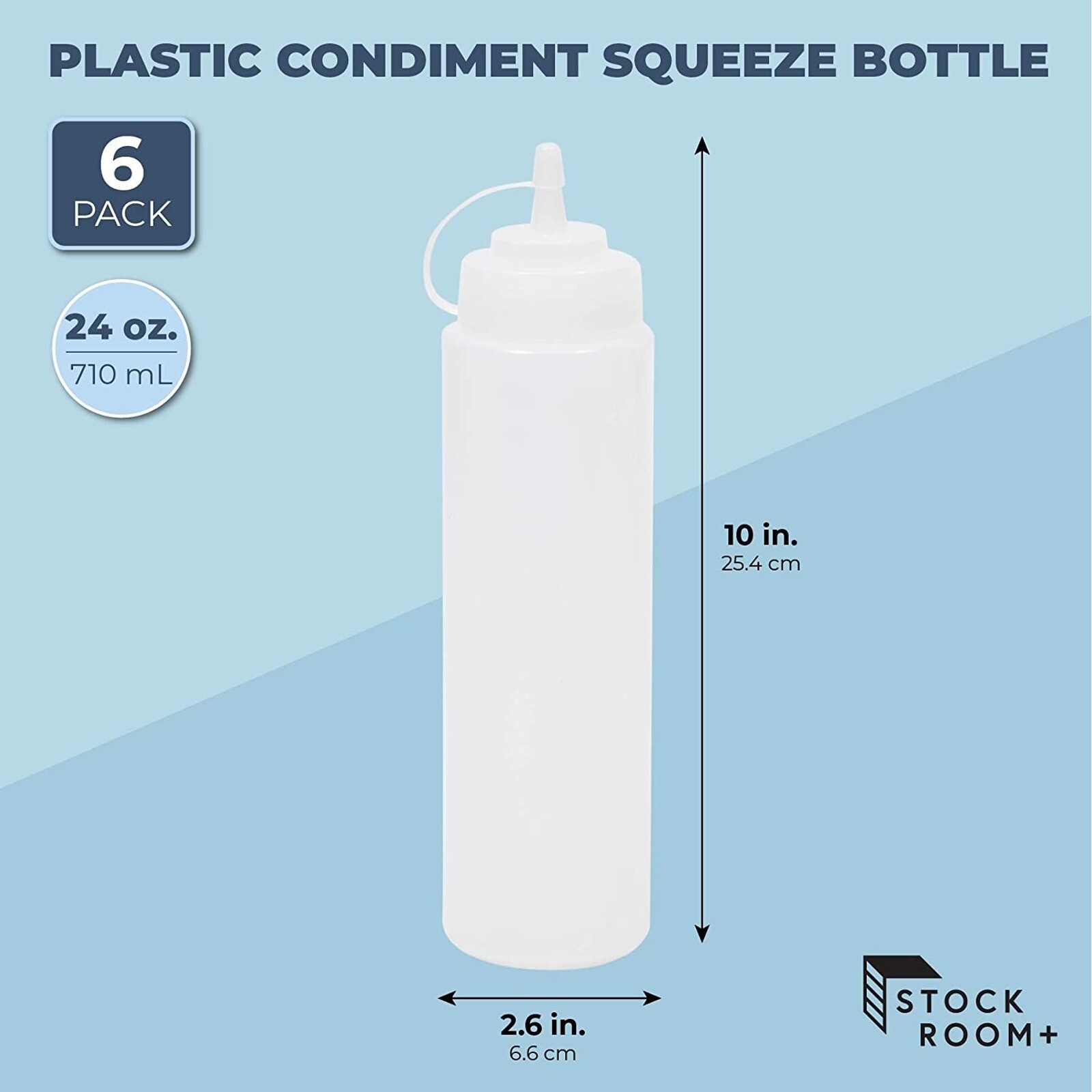 6 Pack 24 oz Plastic Condiment Squeeze Bottles with Caps for Sauces, Ketchup