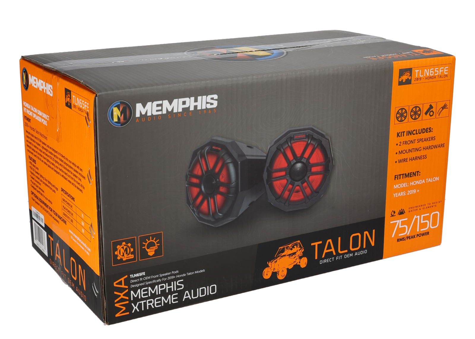 2 Memphis Audio TLN65FE PlugnPlay Speakers+Pod Enclosures For Honda Talon 2019+