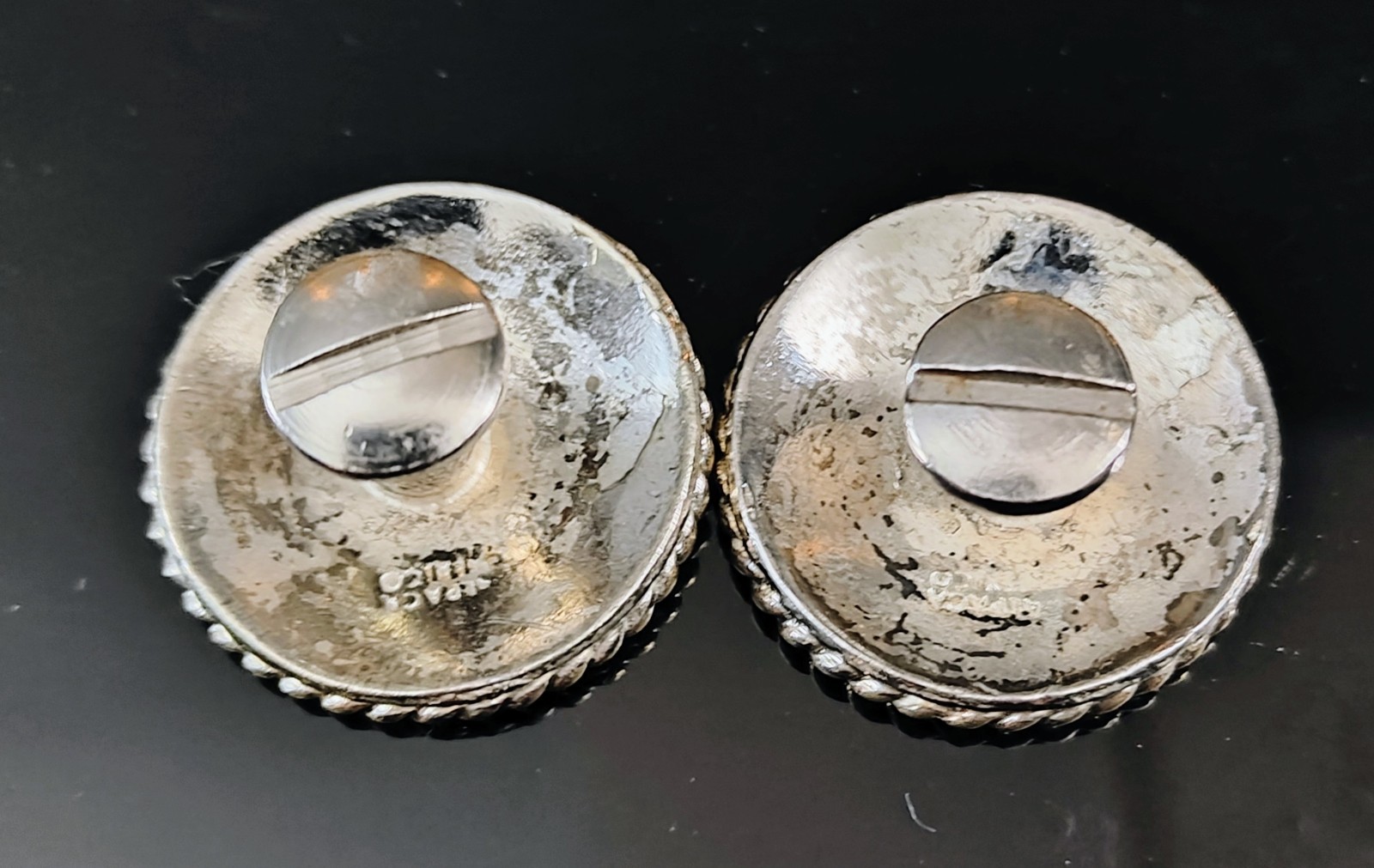 Vintage 652 Western Tack Alpaca Mexico Silver & Gold Floral Rope Edge Conchos 1"