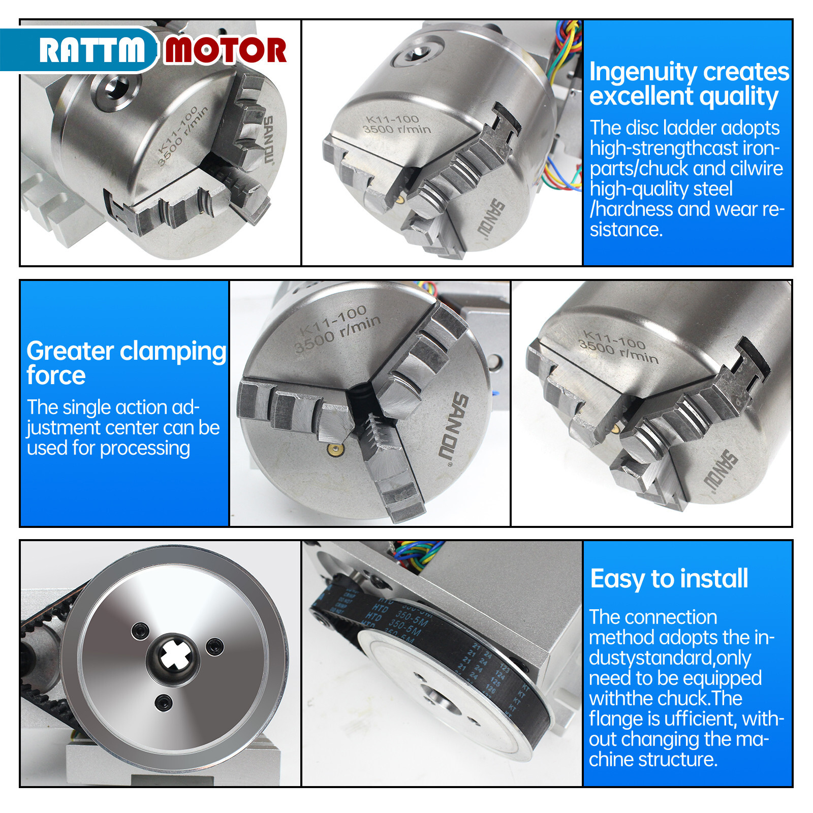 〖USA〗CNC Router Engraver Machine Rotational 4th Axis 3 jaw 100mm chuck+Tailstock