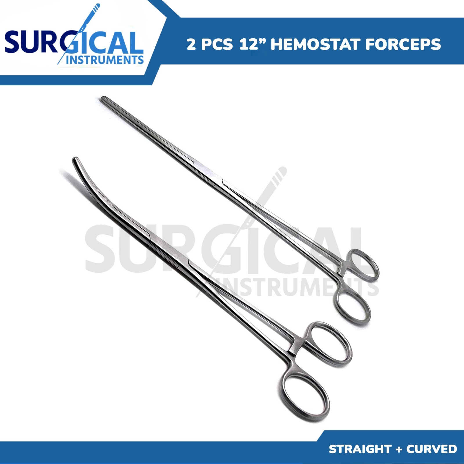 2 Pcs Set 12" Straight + Curved Hemostat Forceps Locking Clamps German Grade
