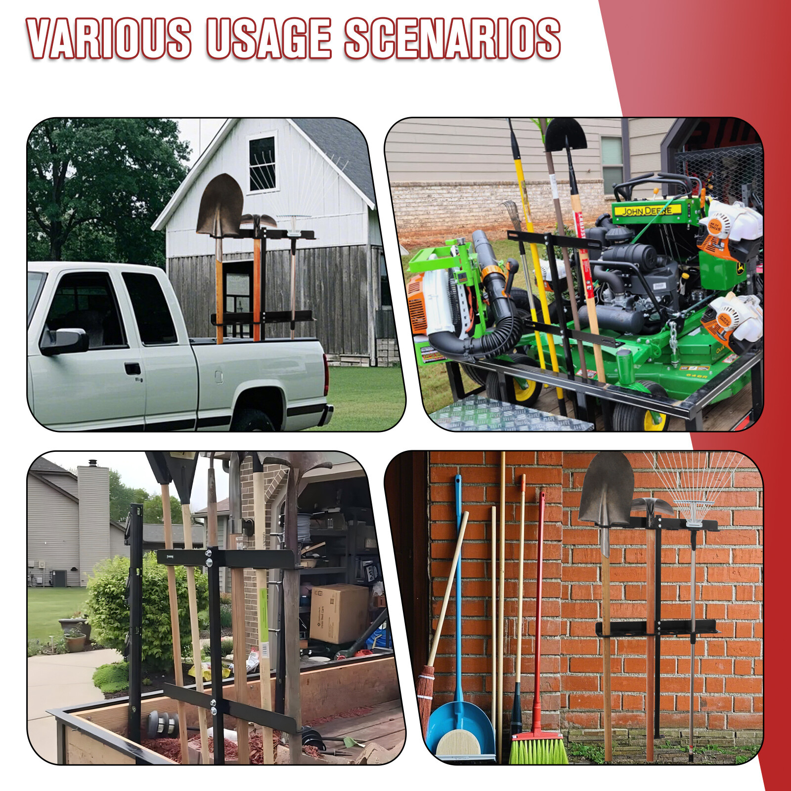 6-Slot Horizontal Tool Storage Rack for Trailers–Holds Shovels, Rakes & Pickaxes