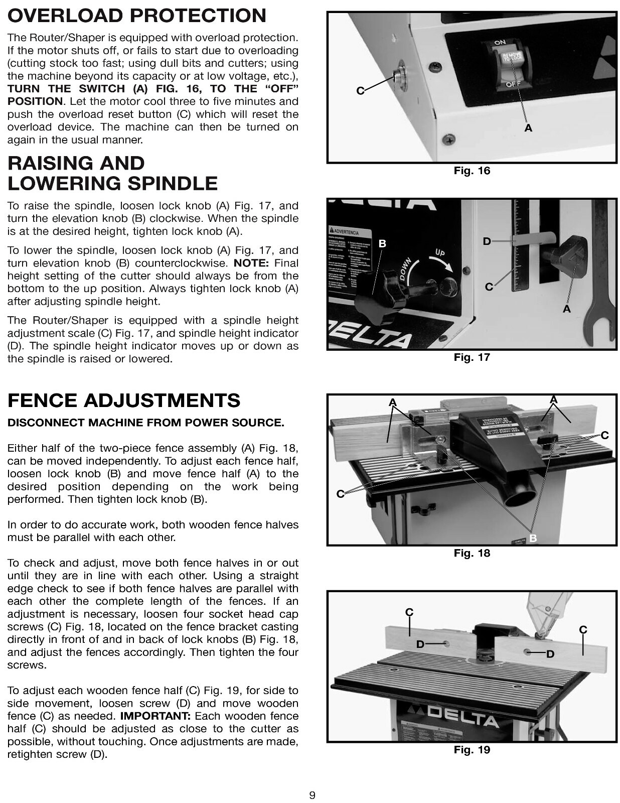 Delta Router/Shaper 43-505,43-506, 43-513 Instruct & Parts Manual #2034