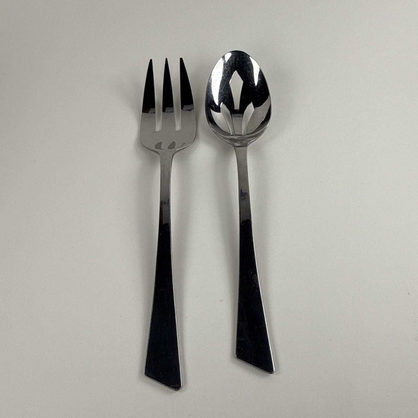 Vtg Stanley Roberts Japan Stainless Steel Serving Set MCM Pierced Spoon Fork 2pc