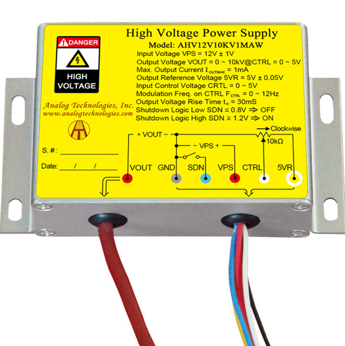 AHV12V10KV1MAW High Voltage DC-DC Power Supply 12VDC Input 10kV 1mA Output
