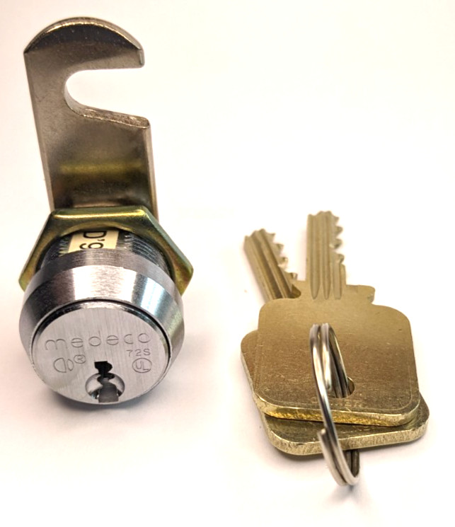 MEDECO Biaxial 5/8" Cam Lock, 2 keys, with Hook/Straight Cam -High Security