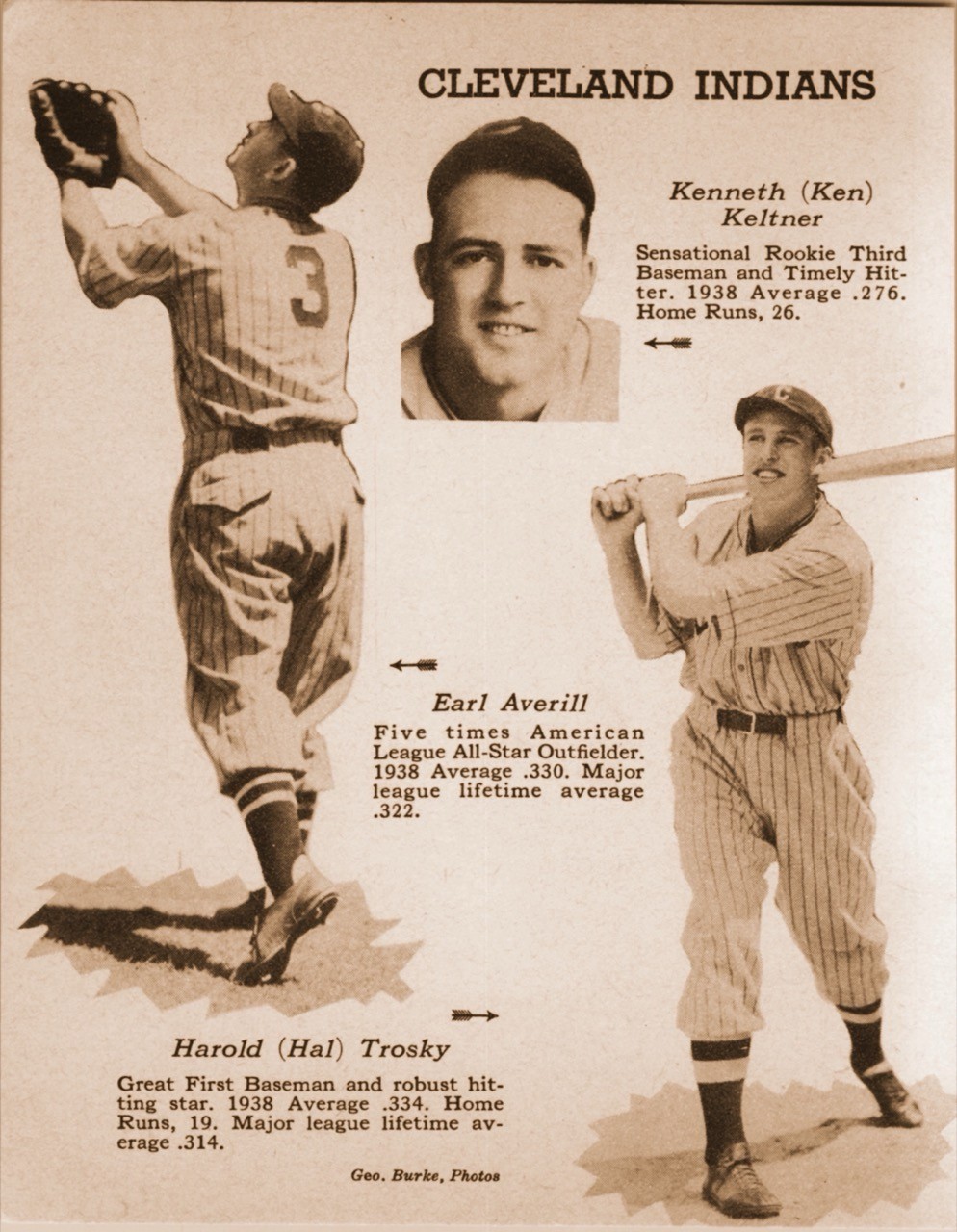 1938 Detroit Tigers Tommy Bridges Cleveland Indians Earl Averill Baseball Page