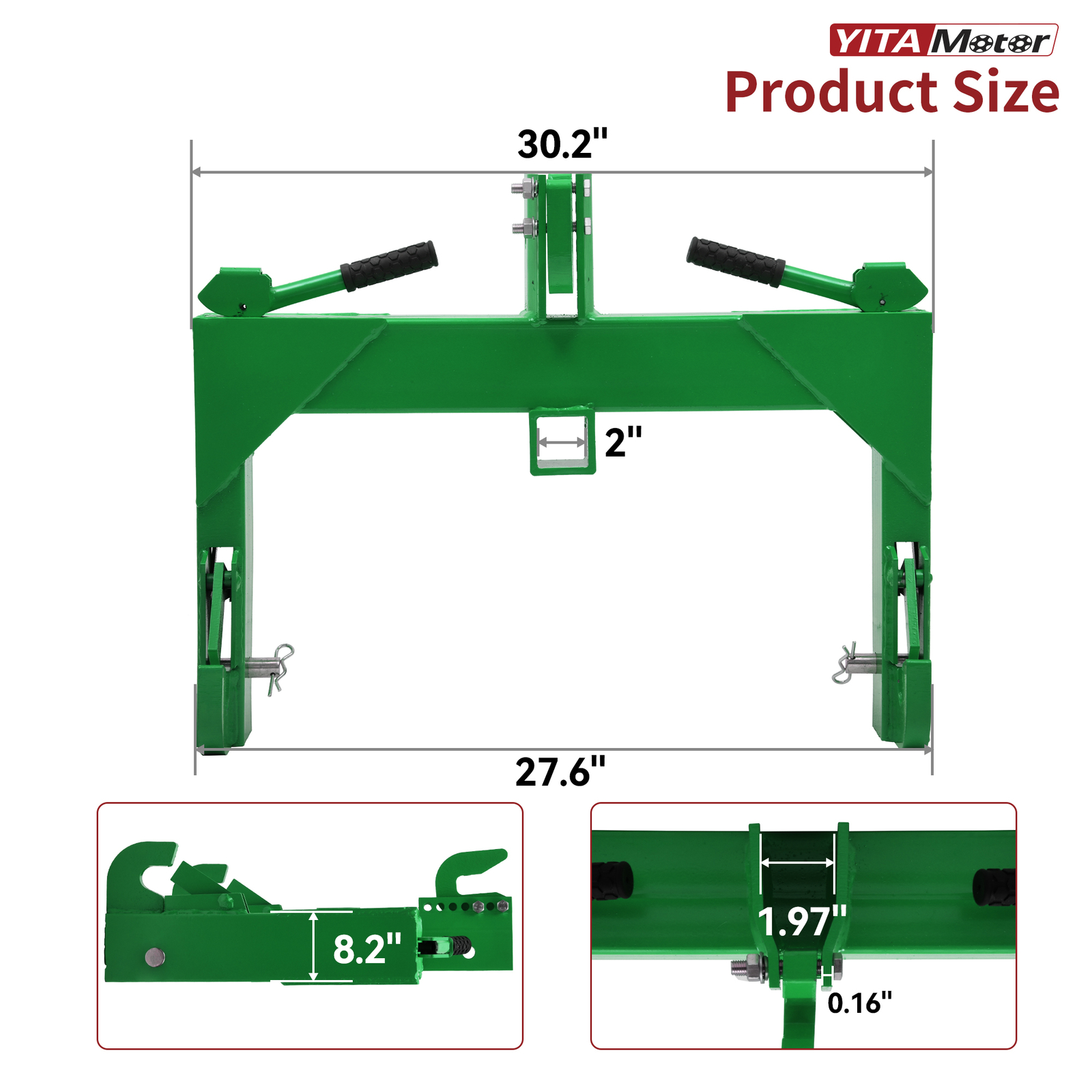 3 Pt Quick Hitch Adapter For Category 1 & 2 W/ Adjustable Bolt Tractor Green US