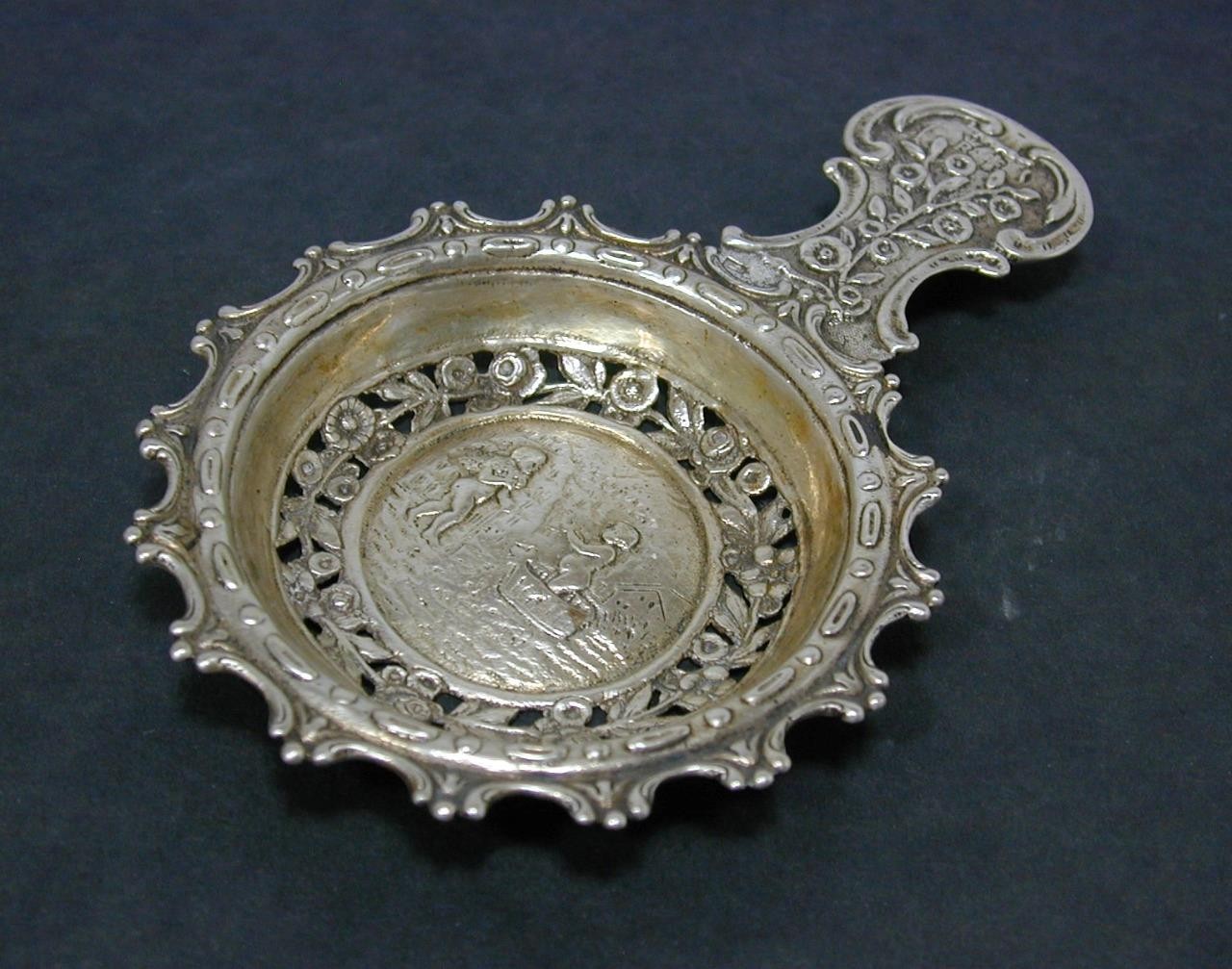 Antique Hanau Fredrich Reusswig 800? Silver Tea Strainer Rococo Repousse Germany