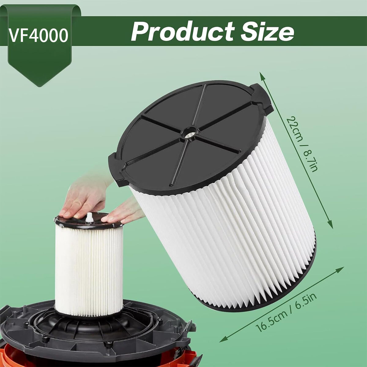 1x VF4000 Replacement For RIDGID Washable Vacuum Garage Shop Vac Pleated Filter