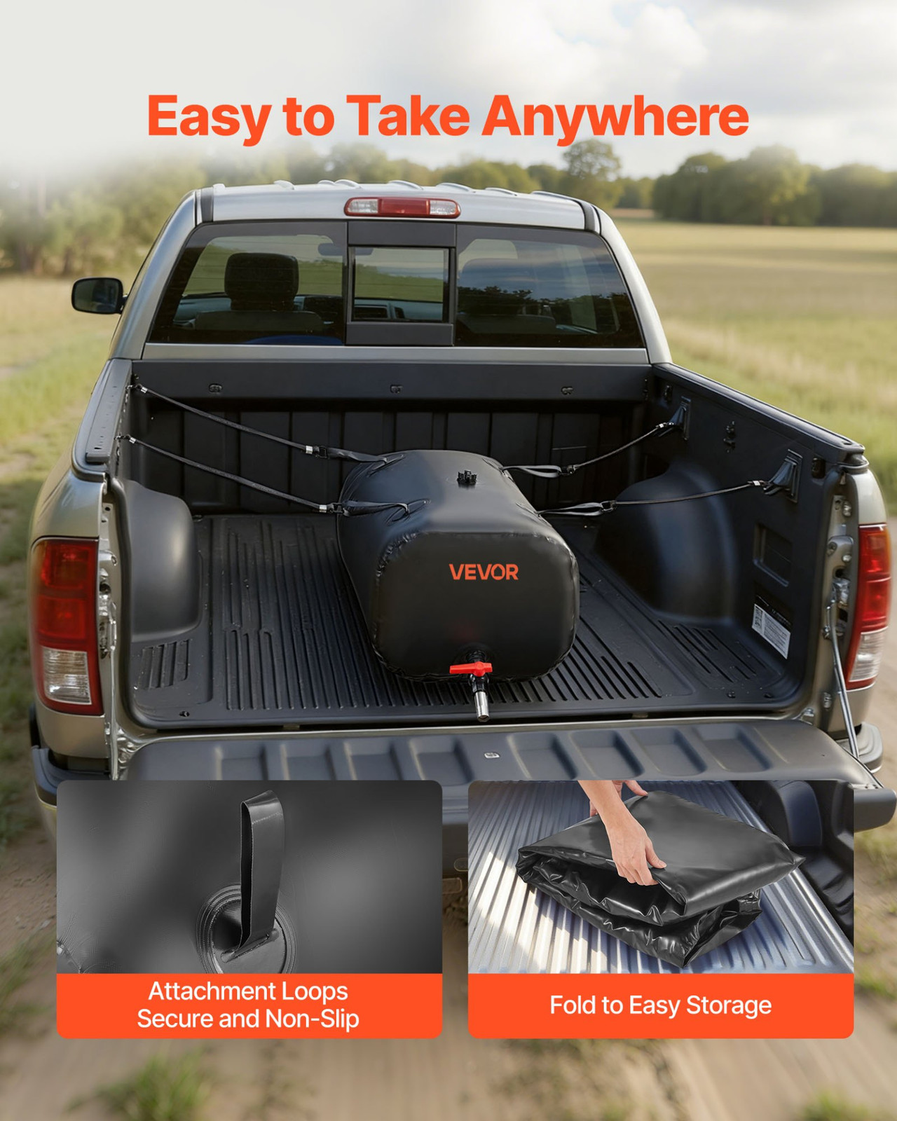 Water Storage Bladder, 30 Gal Collapsible Water Storage Bag, Black