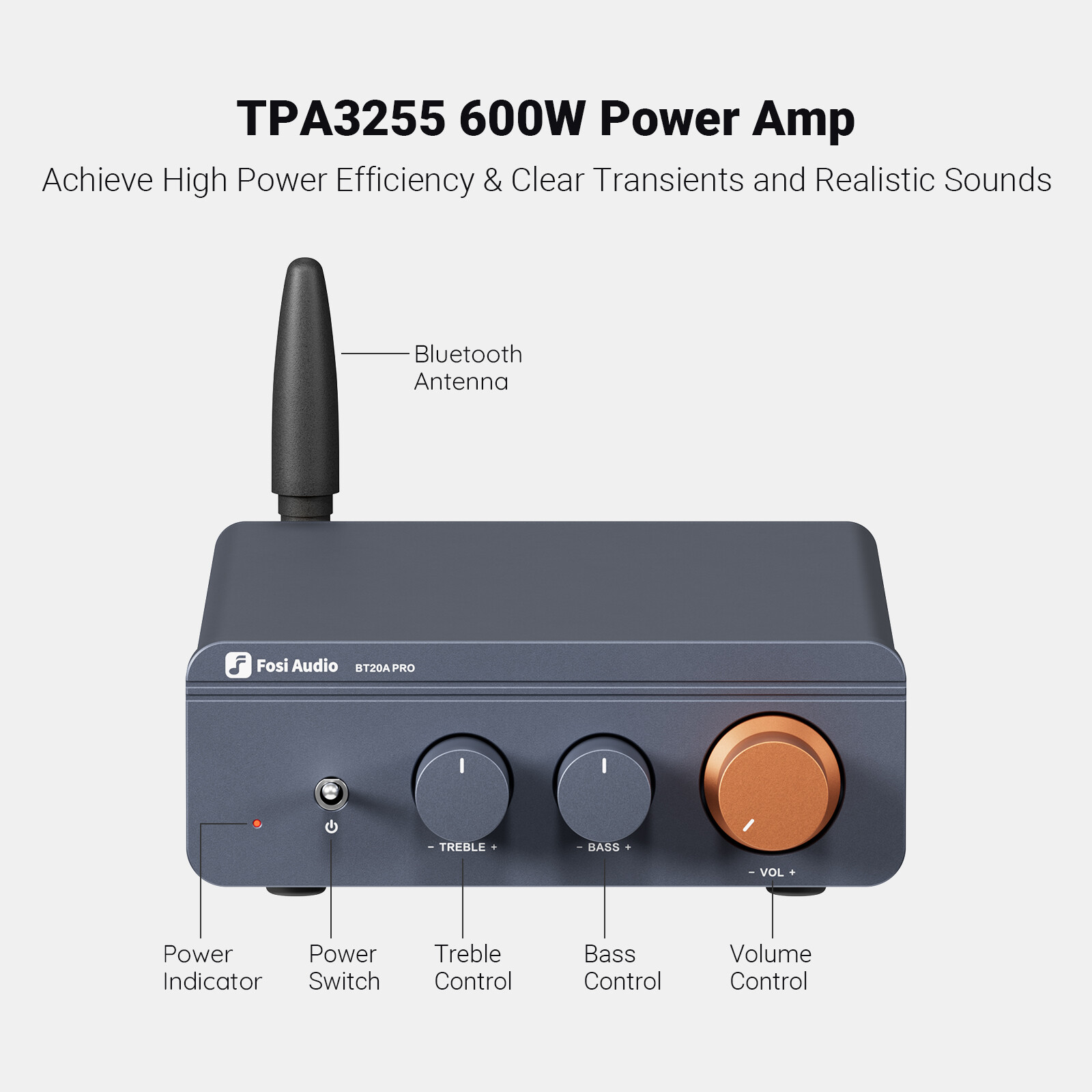 Fosi Audio BT20A PRO 300WX2 TPA3255 Bluetooth 2 Channel Class D Amplifiers Hi-Fi