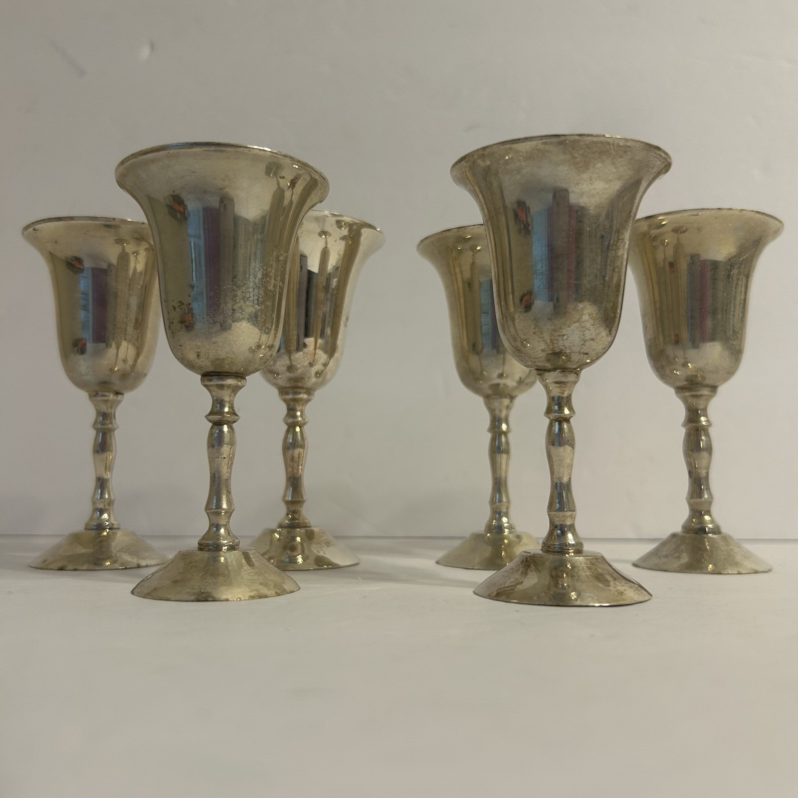 Set of Six Vintage Silver Plate Wine Goblets 1oz Made In India EUC