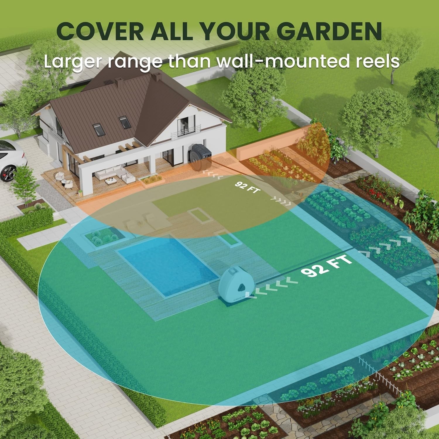 Giraffe Tools Retractable Garden Hose Reel 5/8 x 92FT Ground Mount