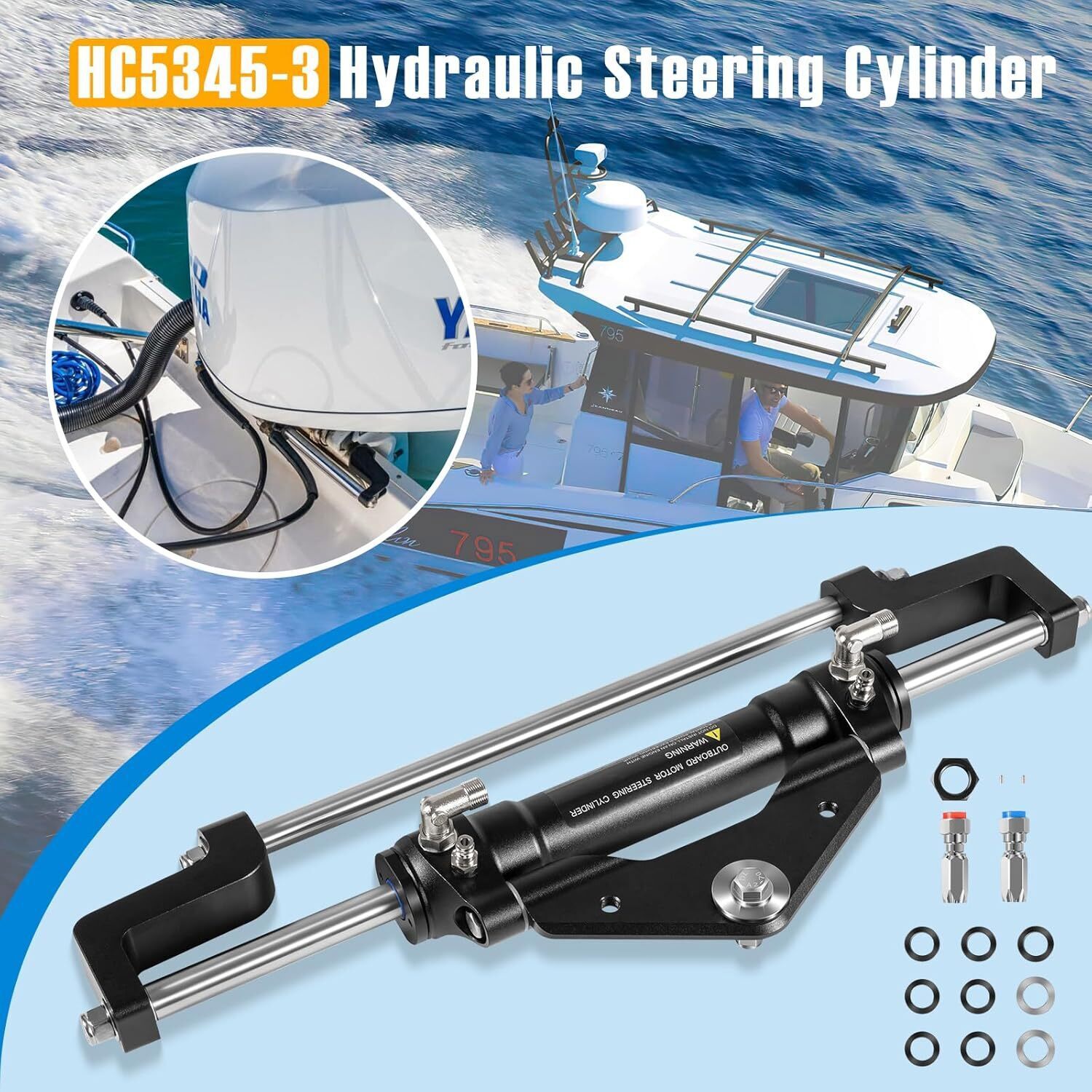 HC5345-3 For SeaStar Hydraulic Steering Cylinder Ram Marine Boat Outboard 300HP