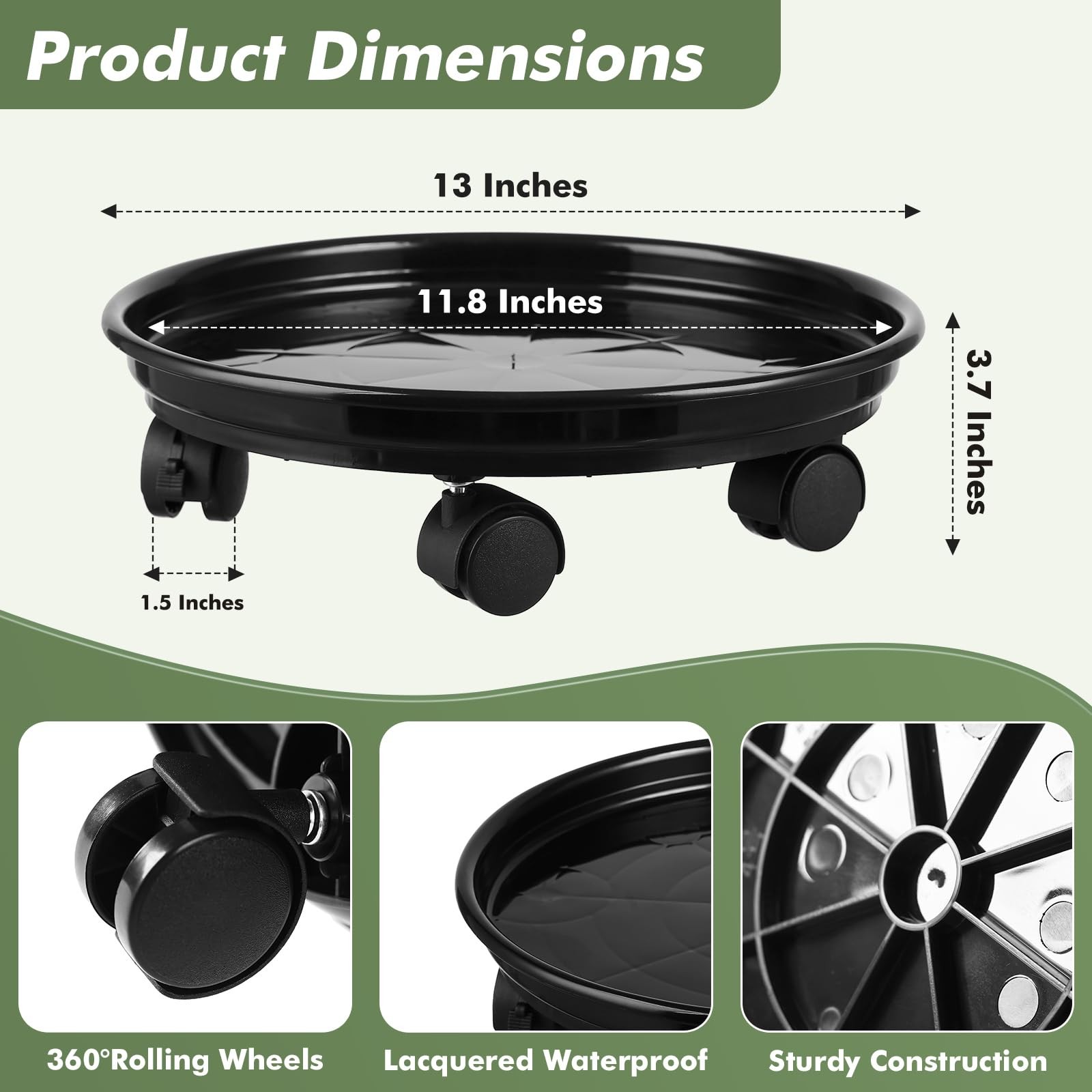 6 Packs Plant Caddy with Wheels 11.8" Plastic Rolling Plant Dolly Coasters He...