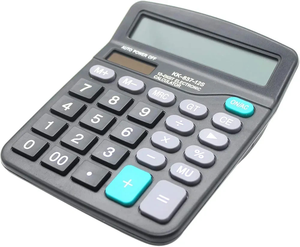 Desk Calculator, 12-Digit Solar Battery Office Calculator with Large LCD Display