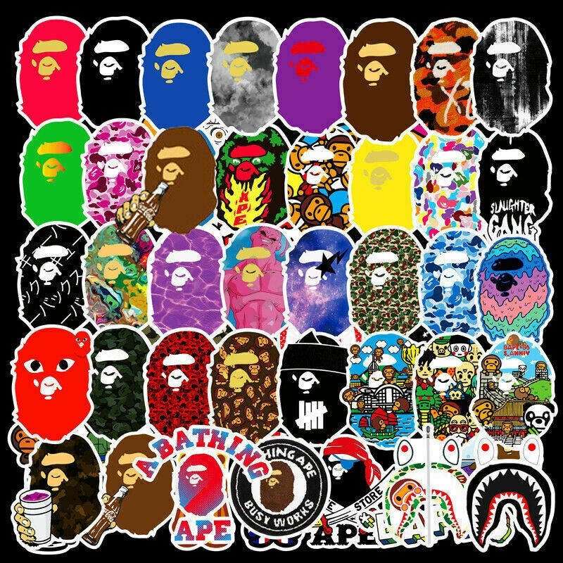 50Pcs Hypebeast BAPE Stickers Pack Bomb Vinyl Skateboard Guitar Luggage Decals